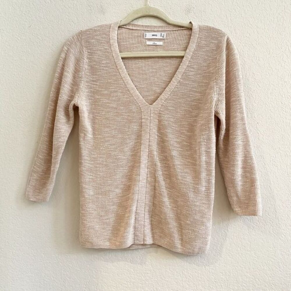 MNG By Mango Blush Pink Linen Lightweight VNeck Sweater‎ Size XS